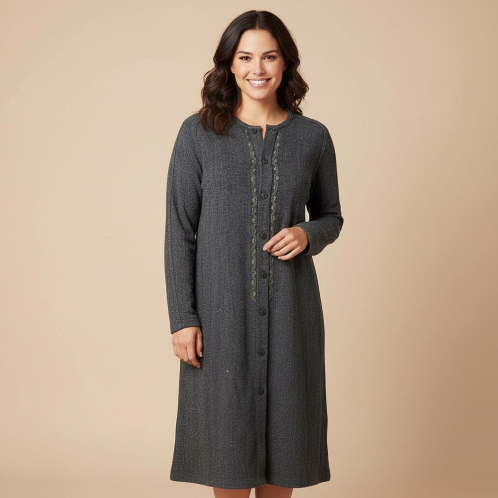 Alejandro Julian Gray Cotton Knit Button Front Midi Dress Embroidered Charcoal M